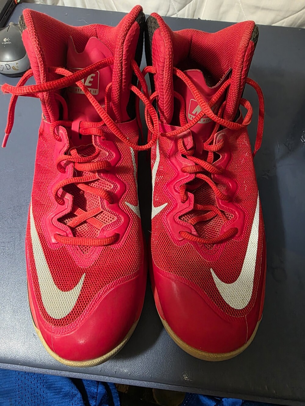 Nike Prime Hype Red Basketball Shoes with White Swoosh Size 10.5m.
